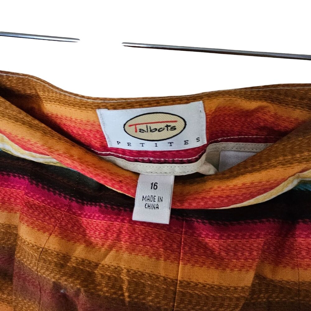 Talbots Pleated Full Skirt‎ Women Petite Size 16P Multicolor Stripe Cotton Lined - Picture 3 of 9